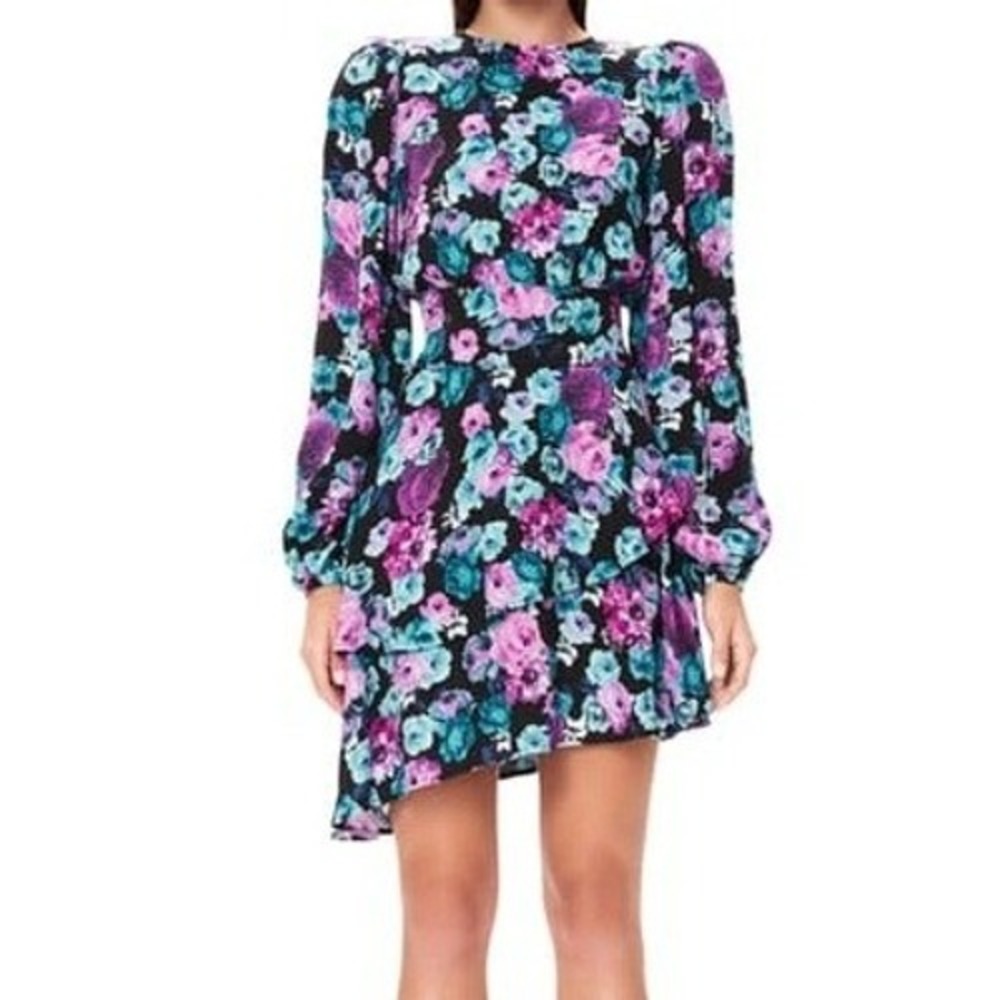 AFRM Parker Floral Print‎ Cutout back Long Sleeve Ruffle Tiered Mini Dress XS TP